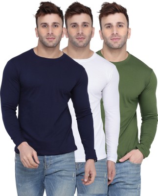 Kroptee Solid Men Round Neck Dark Blue, Green, White T-Shirt