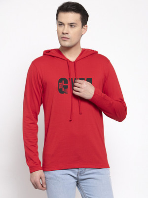 FRISKERS Graphic Print Men Hooded Neck Red T-Shirt