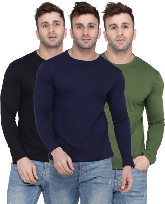 Kroptee Solid Men Round Neck Dark Blue, Green, Black T-Shirt