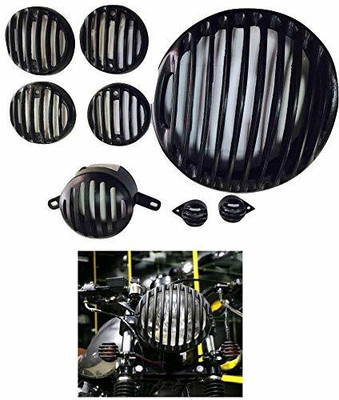 Bullkartzone Headlight Heavy Grill Shade, Indicator, Tail, Eyes Grill for Royal Enfield Bullet Classic 350/500/Chrome/Desert Storm (Black) - Pack of 8 Bike Headlight Grill(Black)