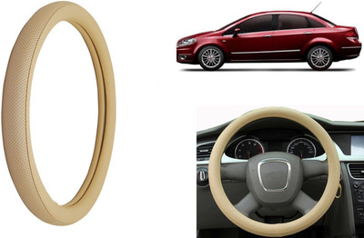 Auto Kite Steering Cover For Fiat Linea(Beige, Leatherite)