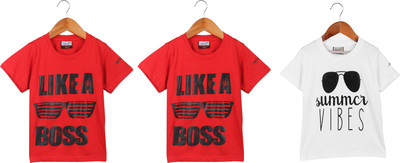 Fit N Fame Boys Printed Cotton Blend Regular T Shirt(Multicolor, Pack of 3)