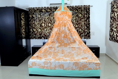 RIDDHI Polyester Adults Washable thaifancyround6x6_orange Mosquito Net(Orange, Ceiling Hung)