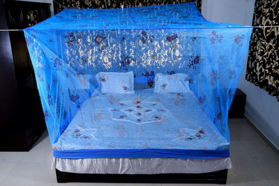 RIDDHI Polyester Adults Washable printedsq4x6.5_blue Mosquito Net(Blue, Bed Box)