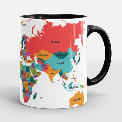 Sublikraft Creative World Map Multicolour Printed Ceramic Coffee Mug(330 ml)