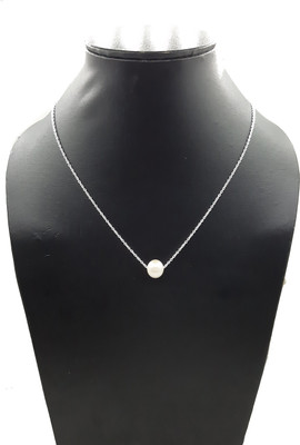 arts on way 925 Sterling Silver Chain with White Round Freshwater Real Pearl Necklace for Girls/Women Pearl Sterling Silver Chain
