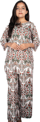 sriamjaipur Women Printed Black, Maroon, White Night Suit Set