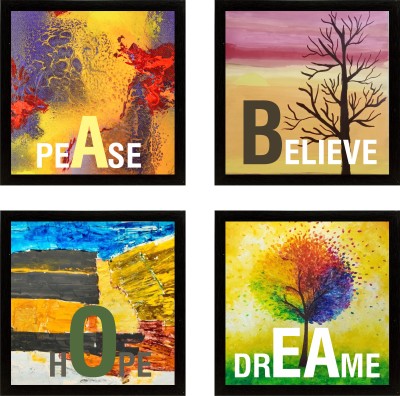 GRAYSTAR Motivational Quotes PEACE BELIEVE HOPE DREAME Synthetic Wood Frame Wall Painting for Office Home Decor with BREAKLESS ACRYLIC glass - Set of 4 Digital Reprint 10 inch x 10 inch Painting(With Frame, Pack of 4)