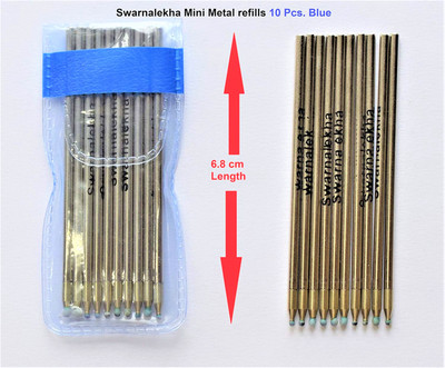 Swarnalekha Mini Metal 6.8 cm. Length BLUE Ball Pen Refill(Pack of 10, Ink Color - Blue)
