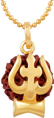 Omkar Jewel Om Damru Special Rudraksha Pendant With Chain Gold-plated Brass Locket