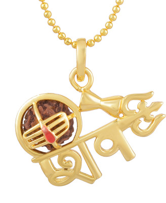 Omkar Jewel Shiv Damru Trushul Pendant With Golden Chain Gold-plated Brass Locket