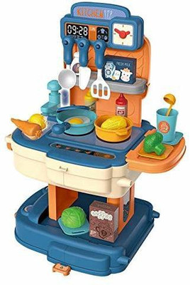 UNIQUE CREATION 34 Piece School Bag Packing Pretend Play Cooking Game Modern Children Kitchen Set Toy for Kids Girls (Kitchen Play set)