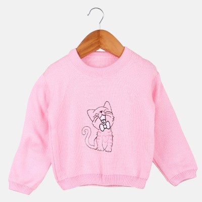 Trendy World Woven Round Neck Casual Baby Girls Pink Sweater