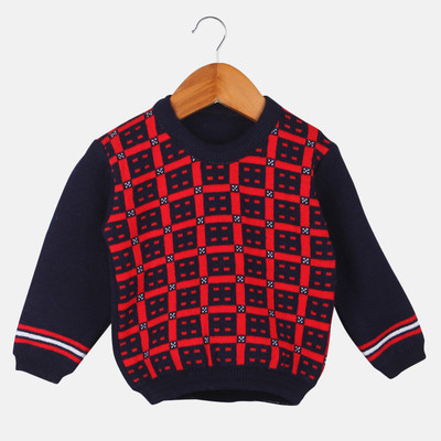 Trendy World Woven Round Neck Casual Baby Boys Blue Sweater
