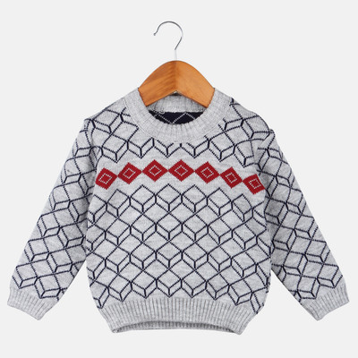 Trendy World Woven Round Neck Casual Baby Boys Grey Sweater