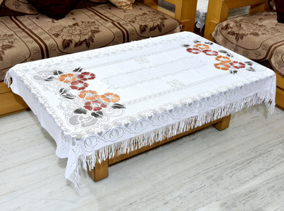 GAURANG Floral 4 Seater Table Cover(White, Cotton)