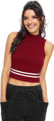 Kreadaa Party Sleeveless Solid Women Maroon Top