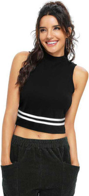 Kreadaa Party Sleeveless Solid Women Black Top
