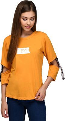 Neoen Casual 3/4 Sleeve Printed Women Yellow Top