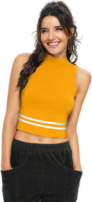 Kreadaa Party Sleeveless Solid Women Yellow Top