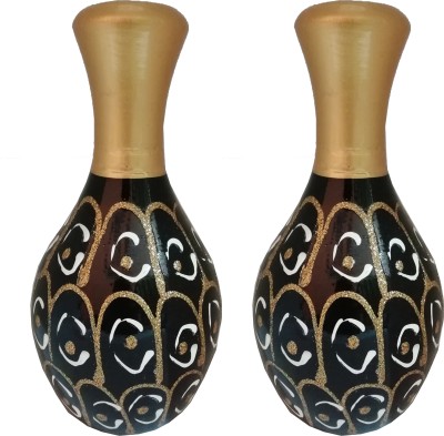 Gift Palza Wooden Vase(8 inch, Black, Gold)