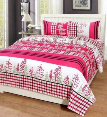 nick creation 125 TC Polycotton Queen 3D Printed Flat Bedsheet(Pack of 1, pink & white)