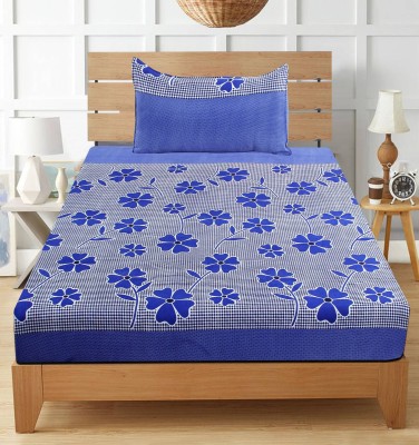 Exopick 144 TC Microfiber Single Floral Flat Bedsheet(Pack of 1, Blue)