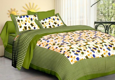 Vickiee Enterprises 180 TC Cotton Double Jaipuri Prints Flat Bedsheet(Pack of 1, Green)