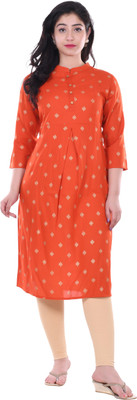 Raycot Women Printed Straight Kurta(Orange)