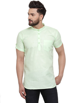 SAIFOO Men Solid Straight Kurta(Green)