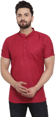 SAIFOO Men Solid Straight Kurta(Red)