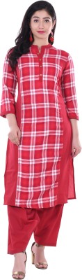 Raycot Women Checkered Straight Kurta(Red)