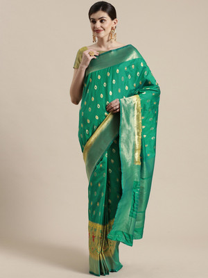 Ratnavati Woven Kanjivaram Silk Blend Saree(Green)