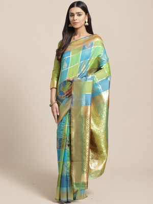 Ratnavati Color Block Banarasi Silk Blend Saree(Multicolor)