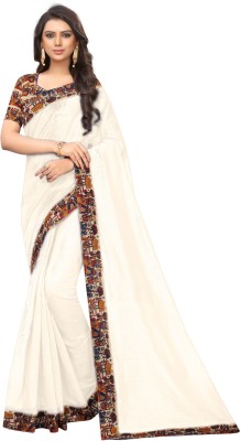 Saadhvi Printed Daily Wear Cotton Silk Saree(White)
