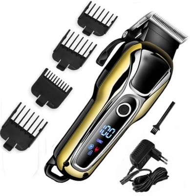 KE MEY New man adjustable stainless Steel Blade Waterproof Cordless & Corded Rechargeable Professional Beard Mustache hair Trimmer Powerful Hair Clipper Electric Razor with LED screen display hair shaving machine for unisex adults Trimmer 120 min  Runtime 4 Length Settings(Black)