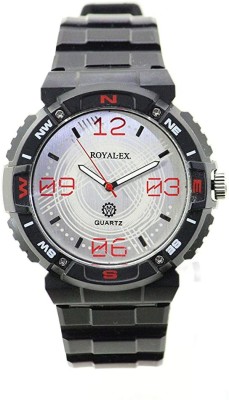 Royalex Men's Fashion Wrist Watch Black Dial Analog PU Rubber Strap Watch (FBR_1702_White) ME_FBR_1702_White Analog Watch  - For Men