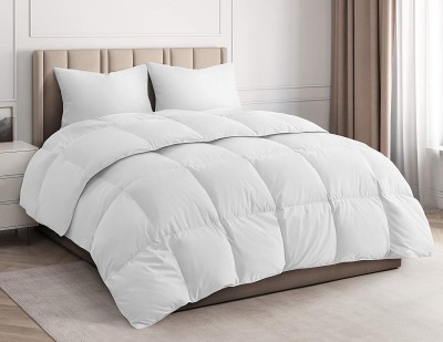 curious lifestyle Checkered Double Duvet for  Heavy Winter(Poly Cotton, White)