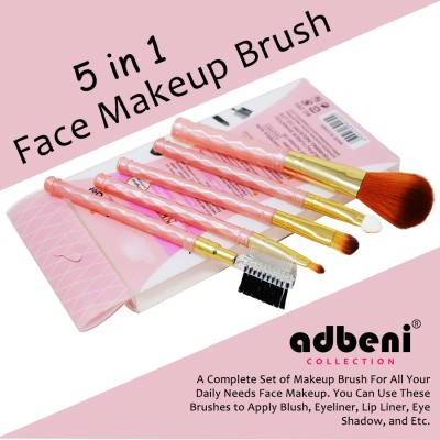 adbeni 5 In 1 Beauty Cosmetic Brush Set (Pink), BC293S(Pack of 5)