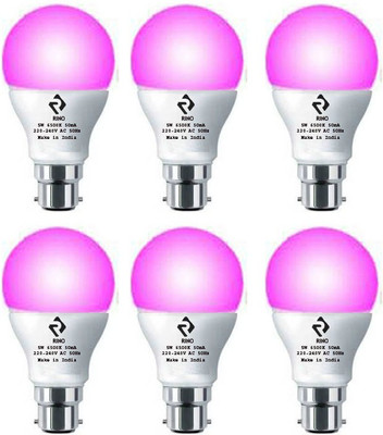 rino 5 W Basic Standard B22 LED Bulb(Pink, Pack of 6)