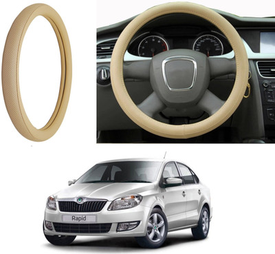 Auto Kite Steering Cover For Skoda Rapid(Beige, Leatherite)