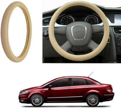 Auto Kite Steering Cover For Fiat Linea(Beige, Leatherite)