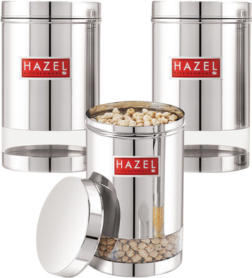 HAZEL Steel Grocery Container  - 1700 ml(Pack of 3, Silver)