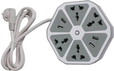 pentroclick HEXAGON SOCKET WITH 4 USB PORT AND 4 THREE PIN SOCKET 2 A Three Pin Socket