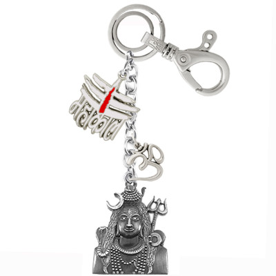 MGP FASHION High Quality Lord Shiv Shankar Bholenath Mahadev Mahakal with OM Pendant Locking Hook Full Metal Stylish Design Keyring Key Case(White Grey) Key Chain