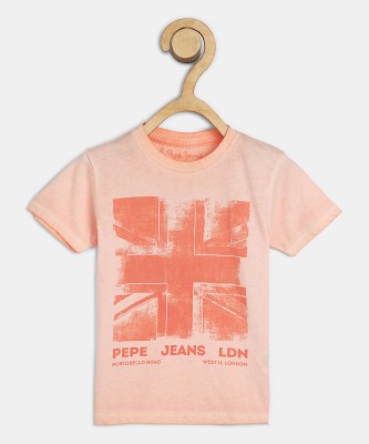 Pepe Jeans Boys Typography, Printed Pure Cotton Regular T Shirt(Pink, Pack of 1)