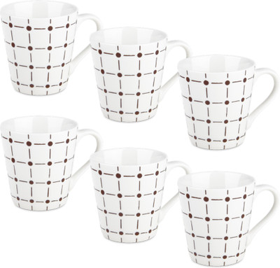 TREO Earthen Art Ceramic Black Dot & Line Ceramic Coffee Mug(210 ml, Pack of 6)