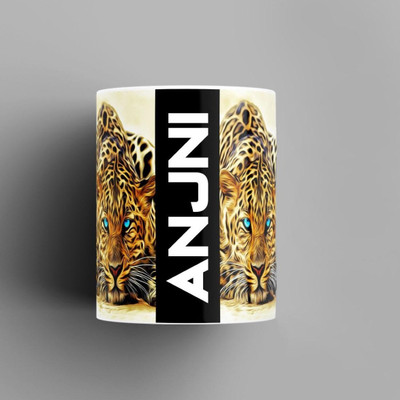 Beautum Name Printed Anjni Cheetah Design White Ceramic (350) ml. Model No:BMNAT001530 Ceramic Coffee Mug(350 ml)