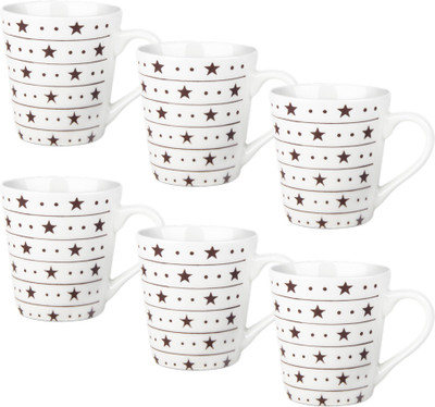 TREO Earthen Art Ceramic Brown Stars Ceramic Coffee Mug(210 ml, Pack of 6)