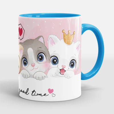 Sublikraft Have a Good Time Inner Colour Sky Blue Printed Ceramic Coffee Mug(330 ml)